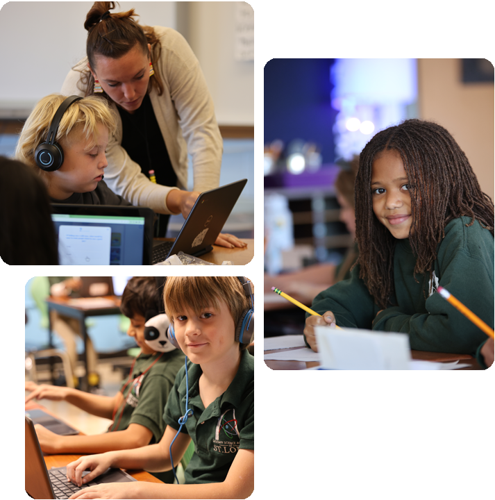 Students engaged in various activities in a science lab, showcasing teamwork and experimentation